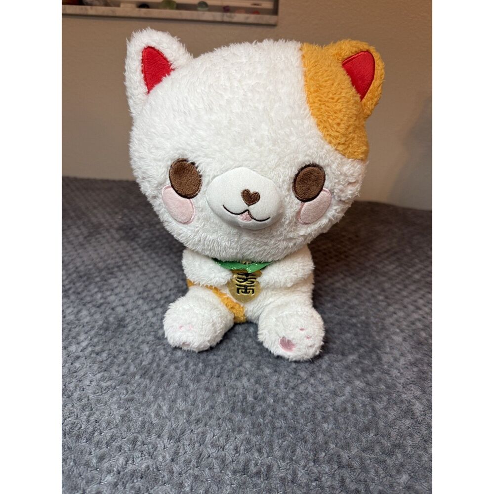 Cuddle Barn #PlushGoals Lucky Cat Plush Maneki Neko White Orange Kawaii